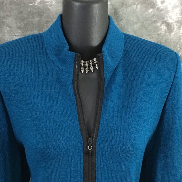 BEAUTIFUL St John collection knit turquoise black jacket skirt suit size 8 10 - Picture 5 of 10